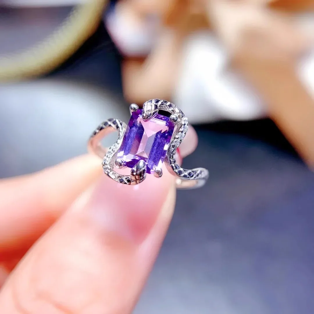 Natural Large Grain Amethyst Ring for Women Gift 925 Sterling Silver Luxury Jewelry Designer