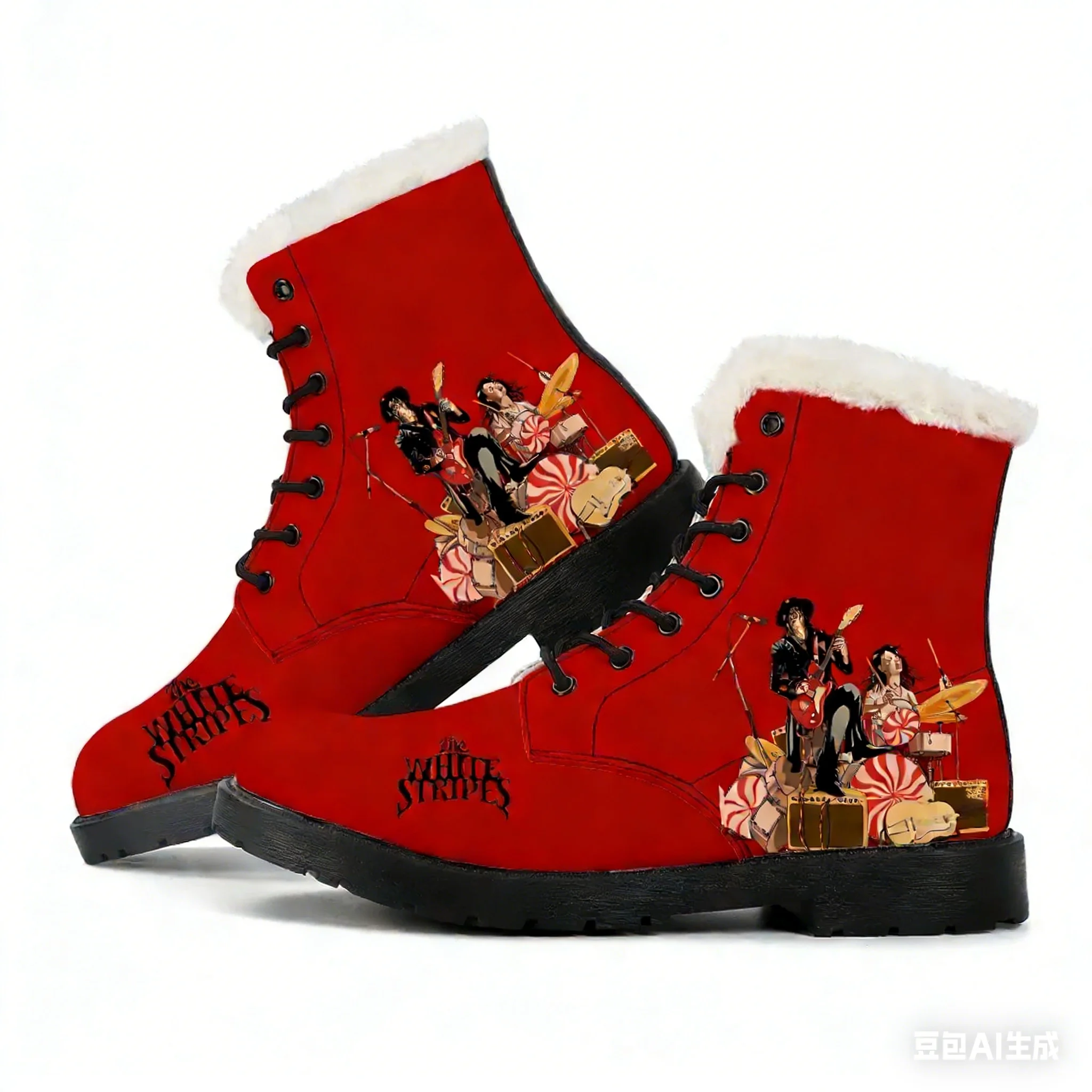 

Плюшевые ботинки The White Stripes для мужчин, женщин и подростков, повседневная обувь для улицы, теплые кожаные ботинки с принтом, высококачественная обувь на заказ
