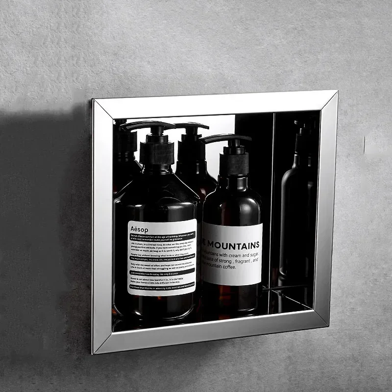 304 Stainless Steel Concealed Install Bathroom Storage Shelf Shower Organizer Storage Rack  Inside Wall Mounted Bathroom Shelf