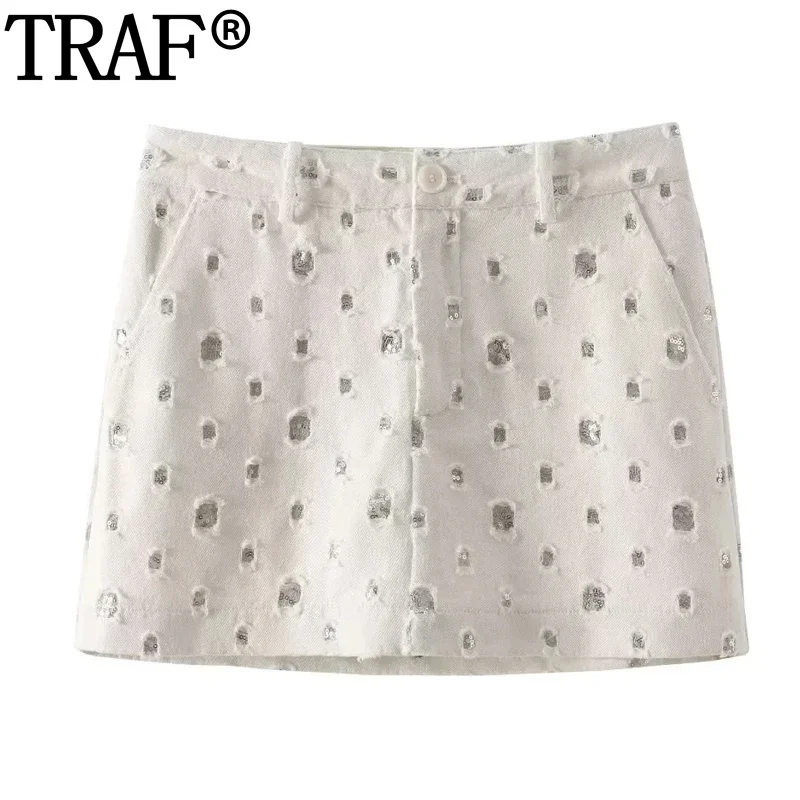 

TRAF Women's Skorts Sequin Mini Skirt Pants High Waist Skort For Women Summer A Line Skirt Shorts Woman Fashion Streetwear