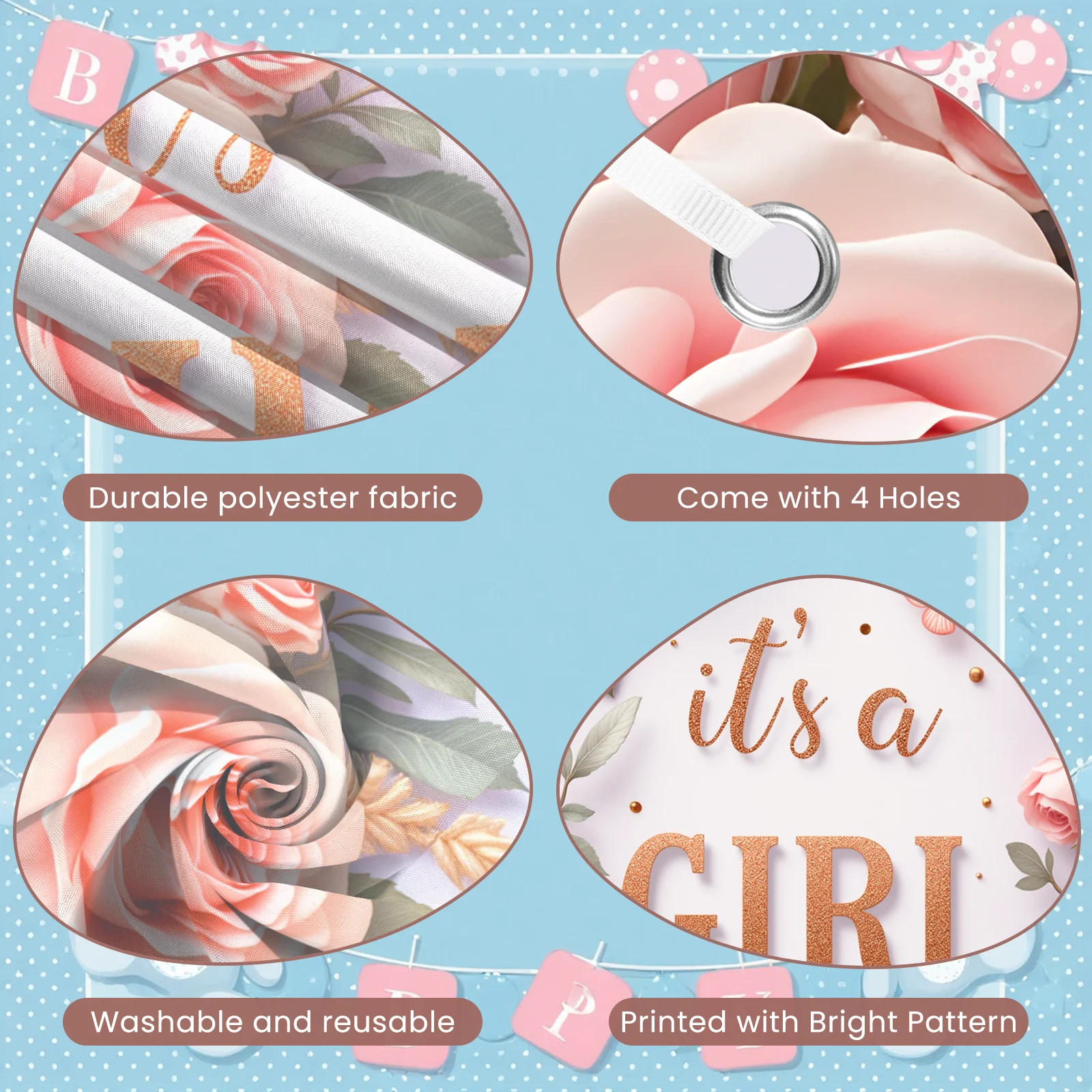 Decorative Design Baby Announcement Banner Blue Floral It's a Boy for Baby Shower Gender Reveal Newborn Event