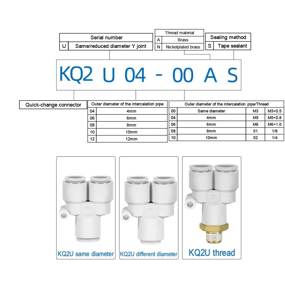 SMC type T-joint KQ2U04/KQ2U06/08/10/12-00A0608 gas pe pneumatic reducer Y joint