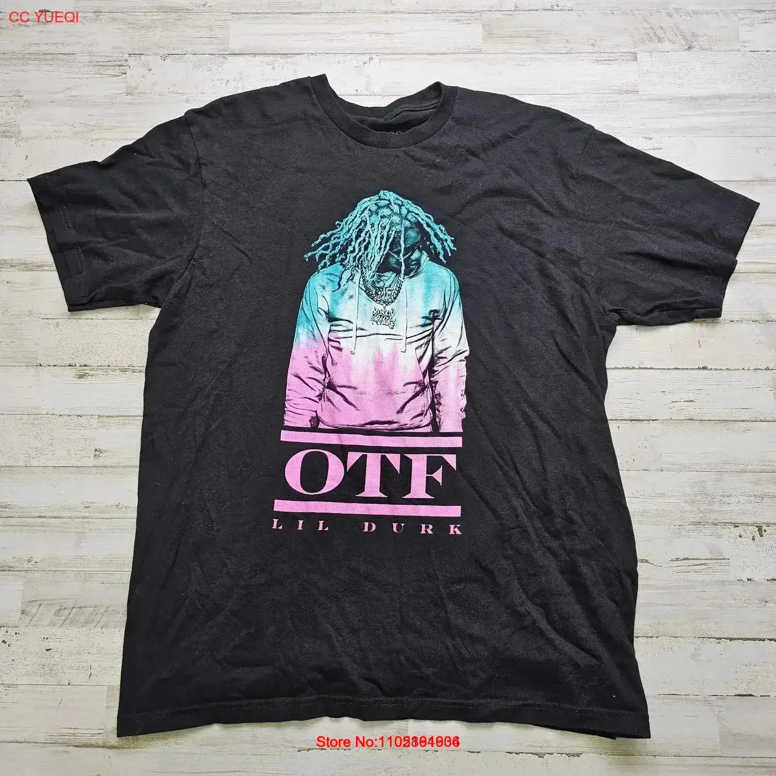 تي شيرت Lil Durk OTF فقط للعائلة تي شيرت رجالي XL أسود هيب هوب راب بياقة دائرية عتيق مغسول للارتداء اليومي أنيق عتيق #1