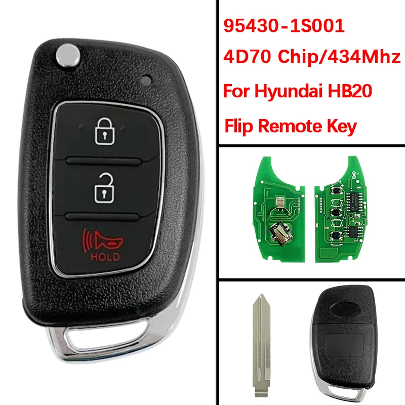 

CN020049 Aftermarket 3 кнопки откидной дистанционный брелок 4D60 чип 433 МГц FCC 95430-1S001 для Hyundai HB20 2012-2015