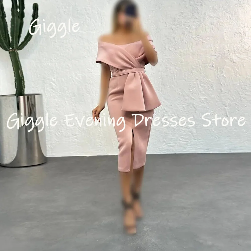 

Giggle Satin Mermaid Off-the-shoulder Neckline Ruffle Formal Prom Gown Tea-length Evening Elegant Party Dresses for Women 2023