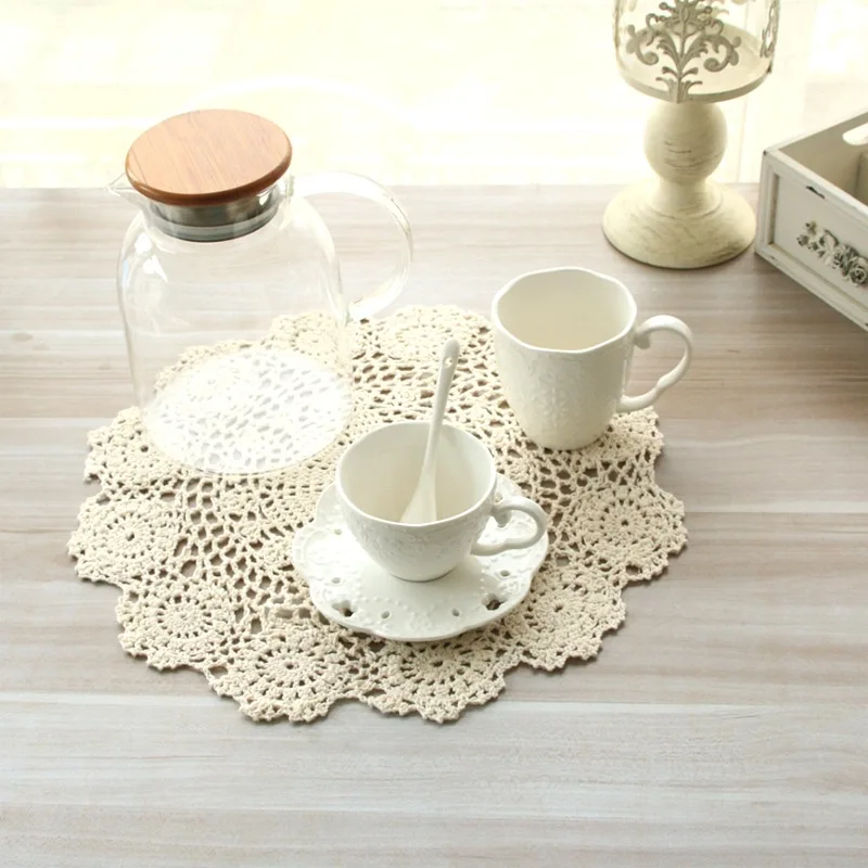 Round Hand Crocheted Doily Vintage Cup Mat Cotton Crochet Table Place Mat Wedding Napkins Cloth Lace Placemats Decorative