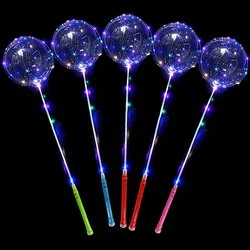 10pcs ED Light Up BoBo Balloons Colorful 3 Levels Flashing Handle Bubble Balloon Glow in the Dark Balloons Birthday Party Decors