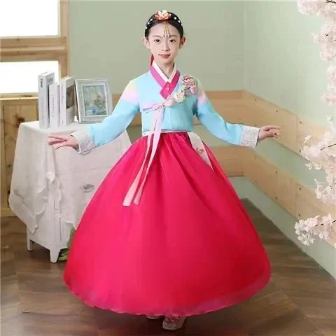 Nuove ragazze per bambini Hanbok Performance coreana Costume tradizionale Abbigliamento da ballo per bambini femminili Vestito etnico culturale per bambini