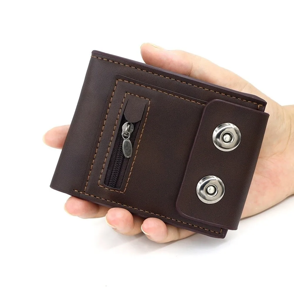 Cartera Vintage de cuero PU para hombre, tarjetero corto antirrobo con hebilla magnética, cartera de negocios multifuncional de gran capacidad para hombre