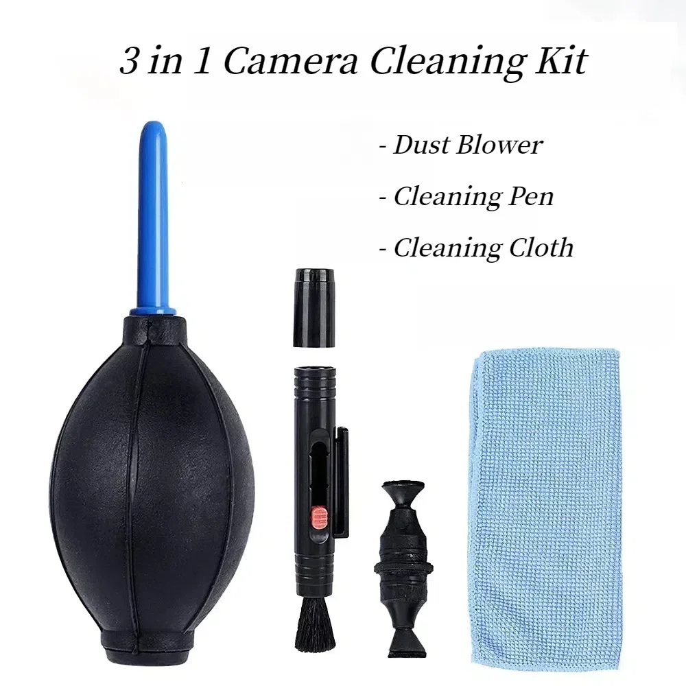 3 in 1 Portable Camera Clean Kit with Dust Blower Cleaning Cloth Cleaner Pen Accessories Set for LCD VCR Camera Keyboard Phones