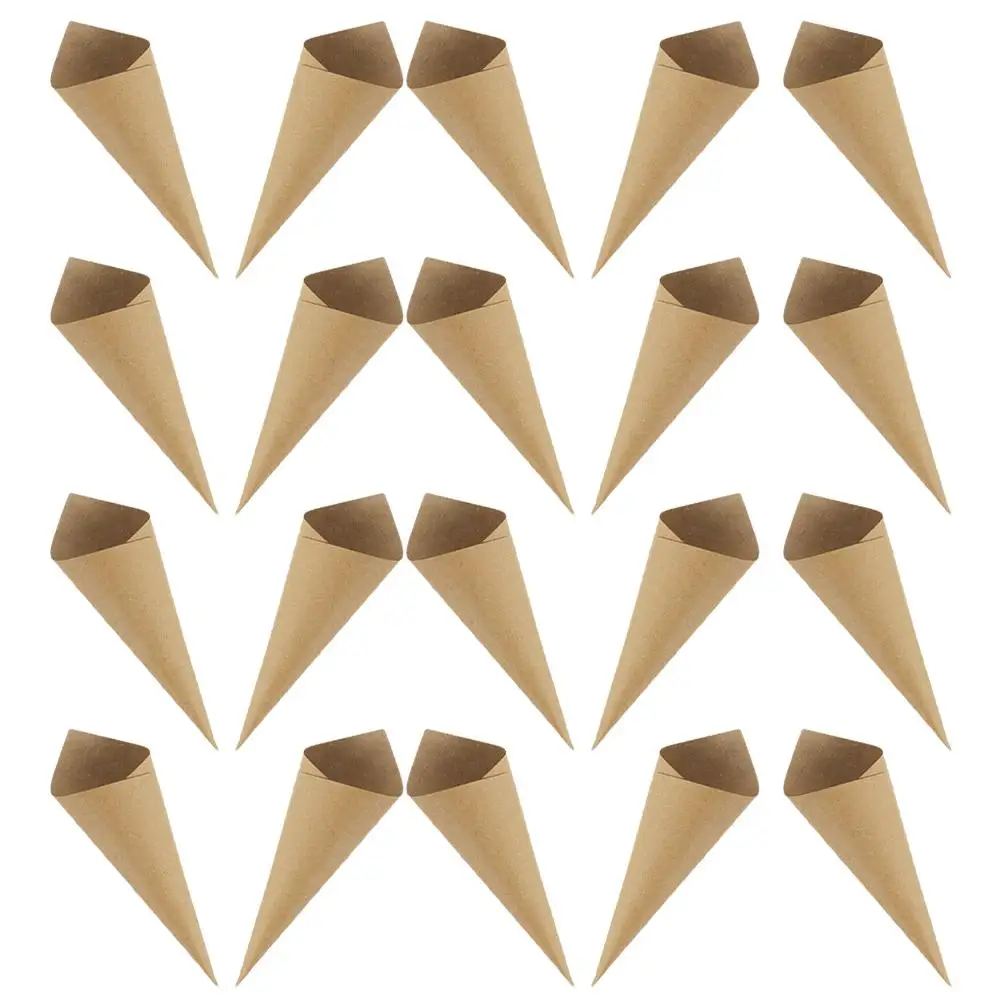 

120 Pcs Ties Wedding Cones Kraft Paper Candy Dried Flower Holder Light Brown Confetti Petal for Women's