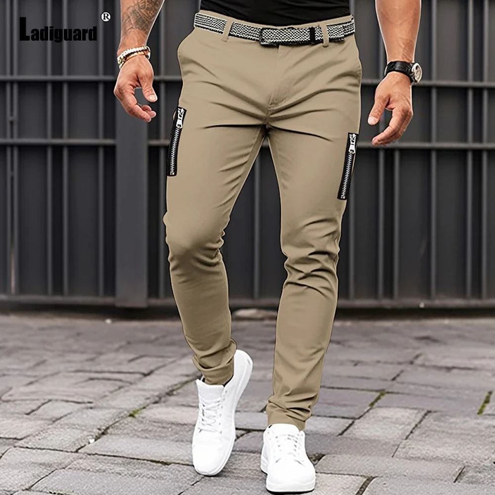 Plus Size 3xl Men\'s Cargo Pants Solid Grey White Pencil Pants Mens Elegant Fashion Zipper Pockets Trouser Men Streetwear 2023