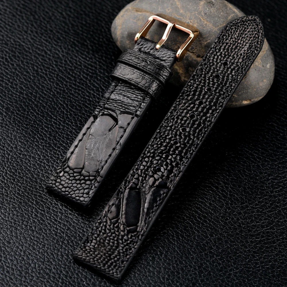 Handmade Premium Ostrich Foot Leather Strap 18 19 20 21 22MM Black Brown Soft Vintage Bracelet Hand-Stitched Natural Texture