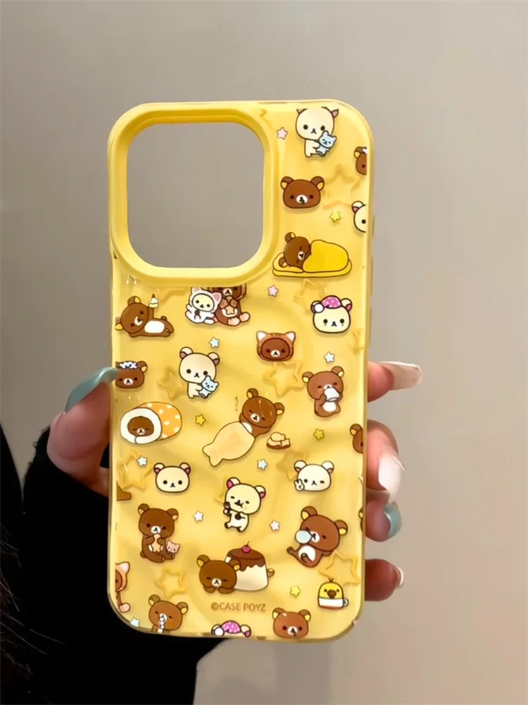 

Japanese Korean Fashion Bear Yellow Phone Case for Iphone 14 15 16 Pro Max Y2k Ins Protective Cover