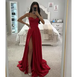 Customize Sexy Red A-line Prom Dress Spaghetti Straps Evening Dresses Elegant Bodice Pleats Backless Formal Dresses