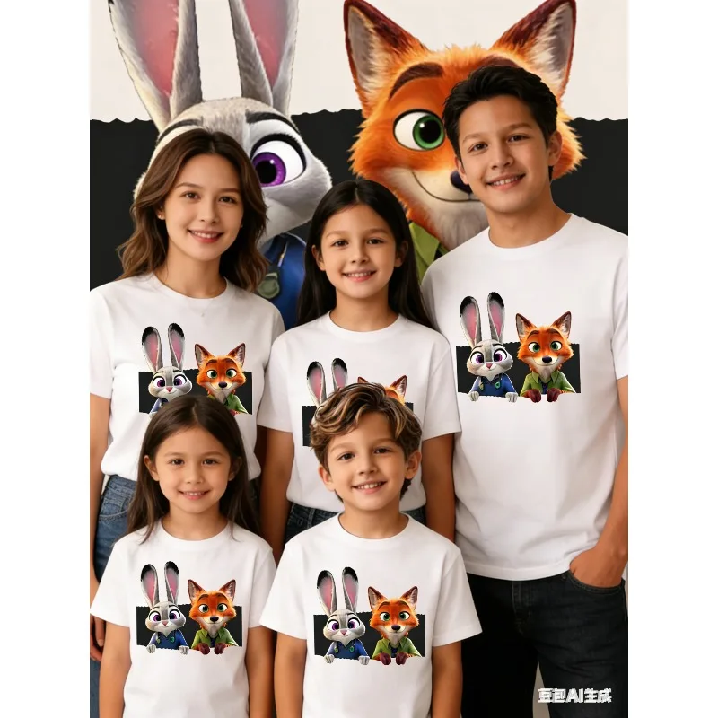 

Детская летняя хлопковая футболка Zootopia, повседневный топ с короткими рукавами от Judy & Nick Collaboration для мальчиков и девочек