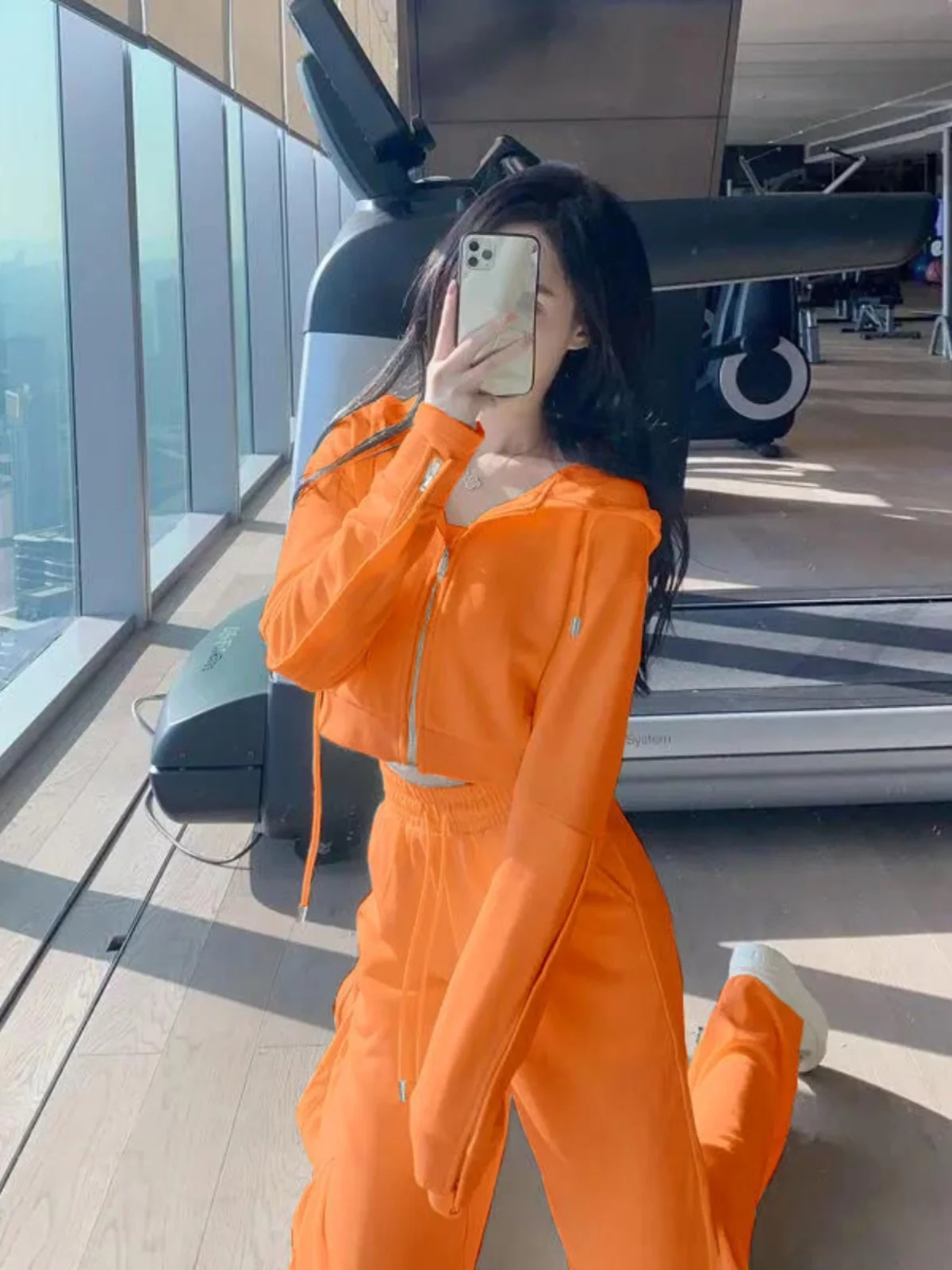Spring Autumn 2024 New Women\'s Sportswear Set Loose Slimming Fashionable Casual Hoodie Two-Piece Suit Cotton Material