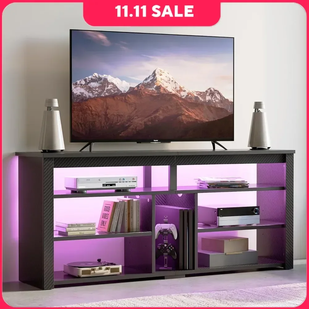 Soporte para TV con almacenamiento para televisores de 55/60/65 pulgadas, estante ajustable, mueble alto moderno para TV, consola para juegos de TV de 55 pulgadas