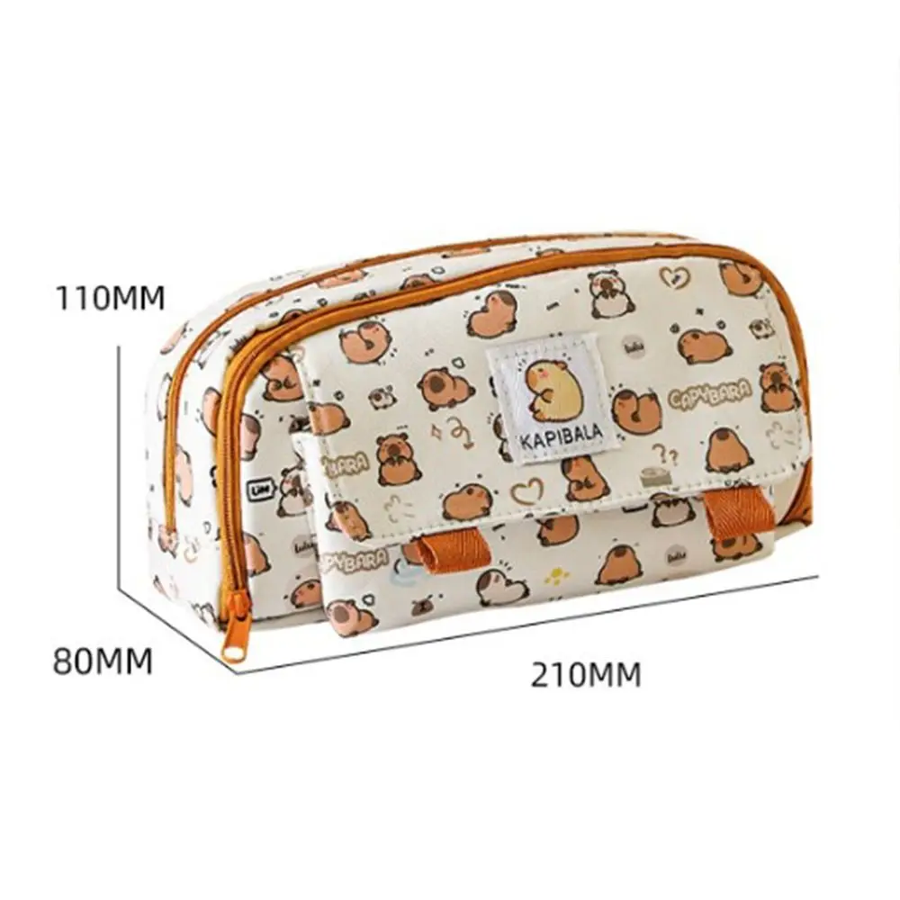 Cute Multi Layer Capybara Stationery Bag Canvas Pencil Cases Capibara Pencil Bag Large Capacity Cartoon Pen Pouch Children