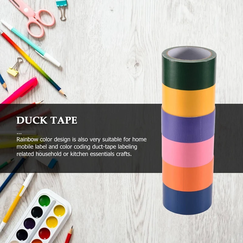 Multi Colored Duct Tape - Variety Pack -6 Colors - 10 M X 2 Inch Rolls. Girls & Boys Kids Craft Duck Set, Fun DIY Art Kit - Rain