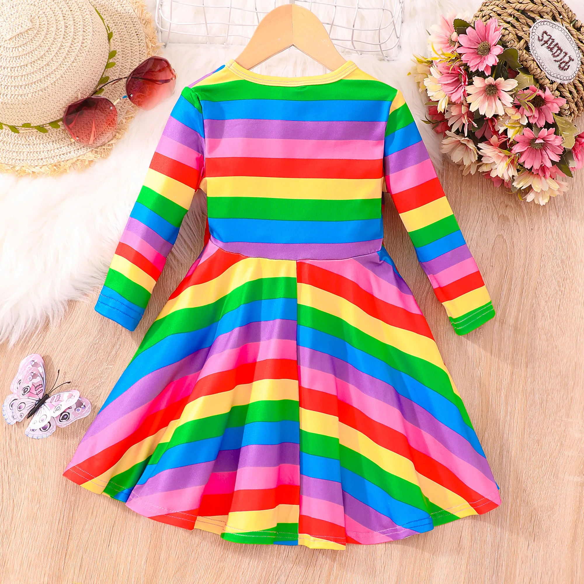 2023 Dress Baby Girl Kids Clothes Rainbow Summer Autumn Long Sleeve Festival Children Party Princess Dresses 2 3 4 5 6 7 Years