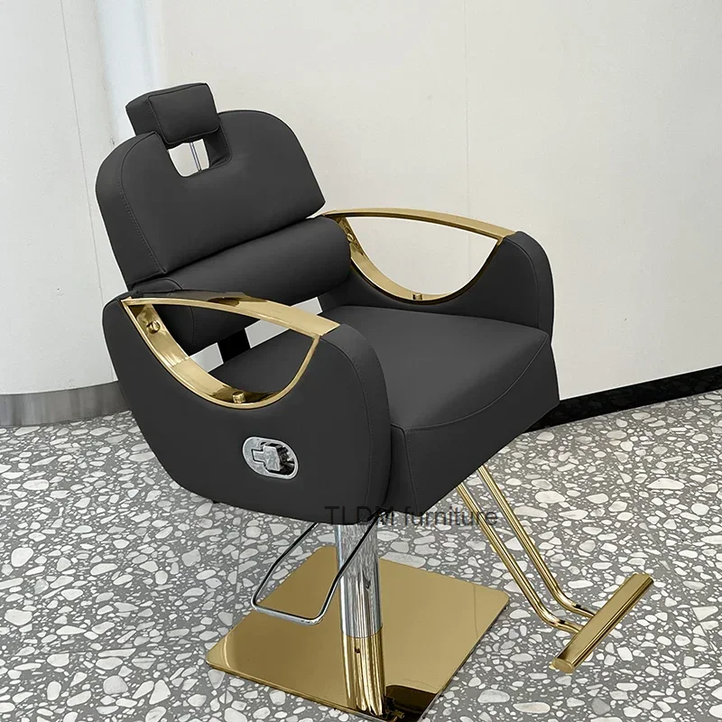 

Barbershop Swivel Salon Chair Leather Luxury Gold Barber Equipment Salon Chair Hidraulic Leg Silla De Barbero Furniture