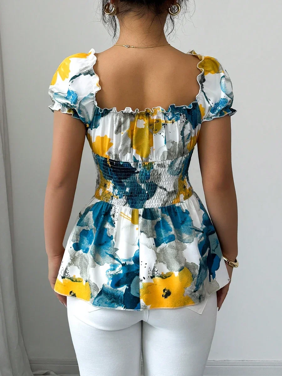 البوب الأوروبية والأمريكية عطلة نمط العميق الخامس الرقبة قميص عبر الحدود التجارة الخارجية التعادل صبغ سليم صالح البلوز الأعلى للنساء