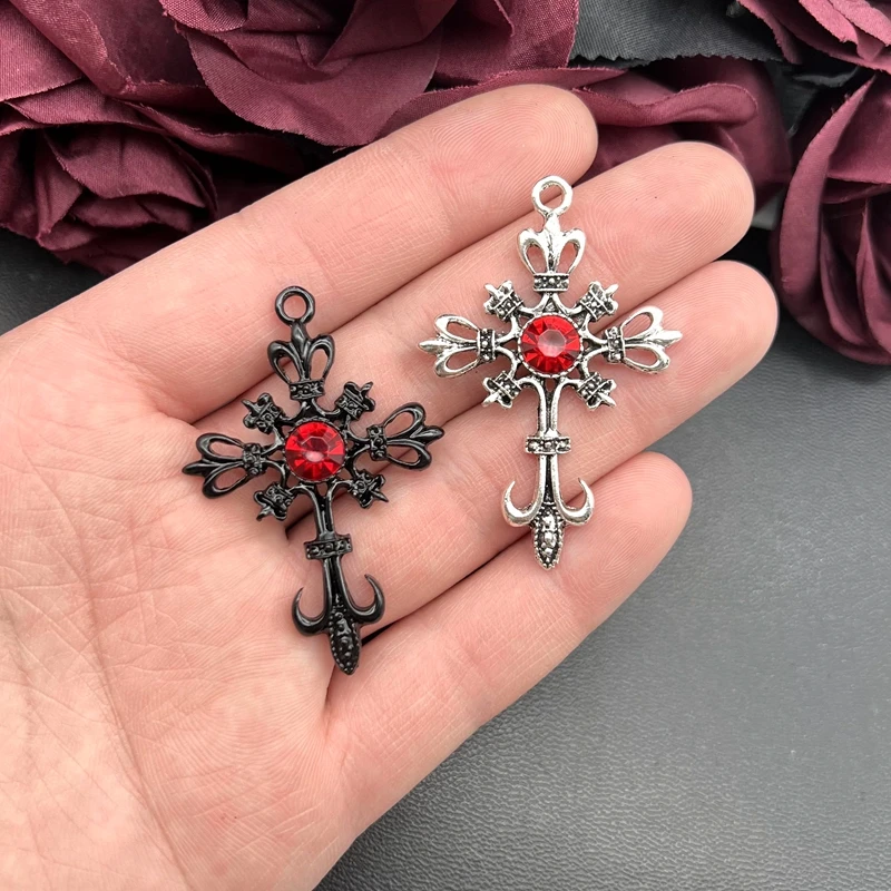 5pcs Ornate Black Gothic Cross Pendant Crystal Cross Pendant Designer Charms Fit Jewelry Making DIY Handmade Jewelry Findings