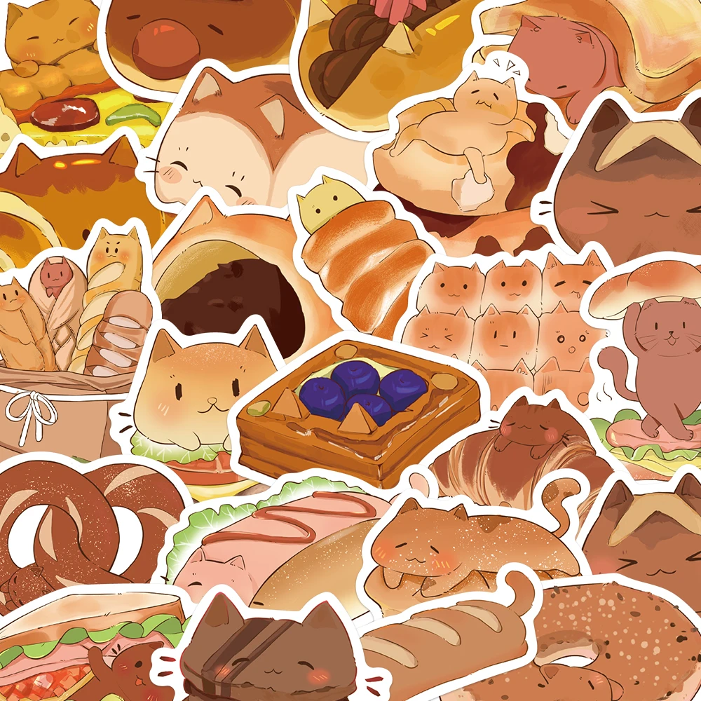 50PCS Cute Bread Kitty Stickers Funny Animals Graffiti Decals For Refrigerator Scrapbook Laptop Luggage Cartoon Toy Stickers