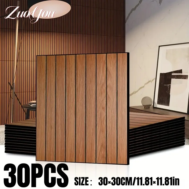 

10Pcs Peel and Stick Wood Slat Wall Panels Decorative Wall Panels 12"x12" Self Adhesive Slat Acoustic Textured Panel Soundproof