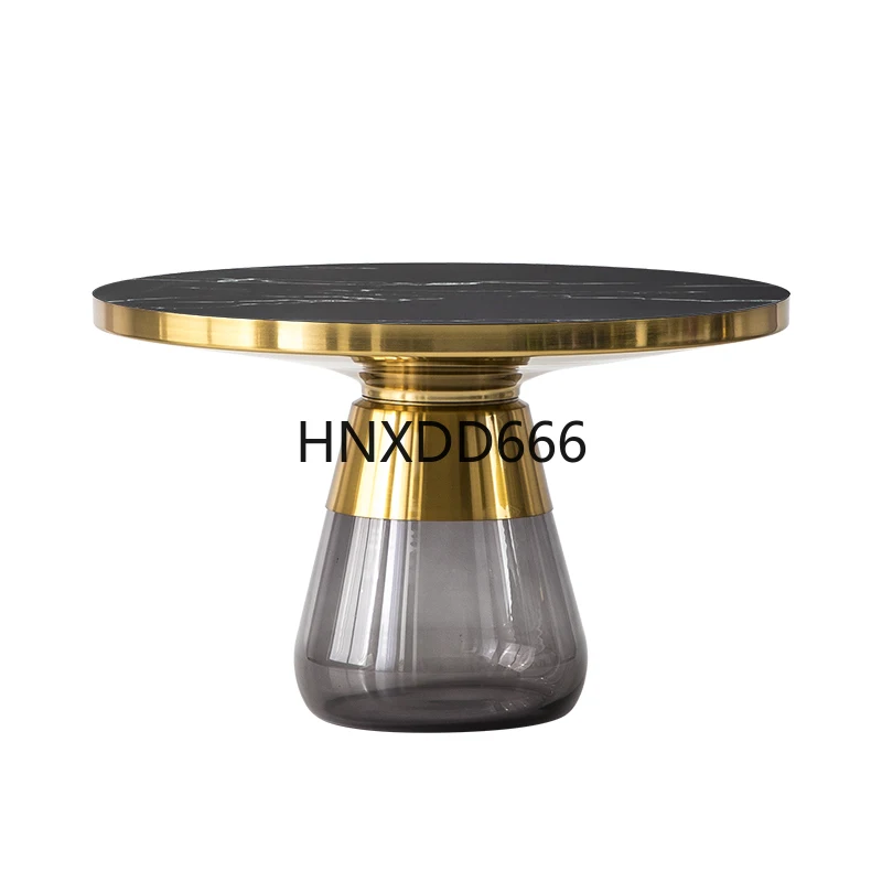 

Metal glass bell coffee table light luxury round