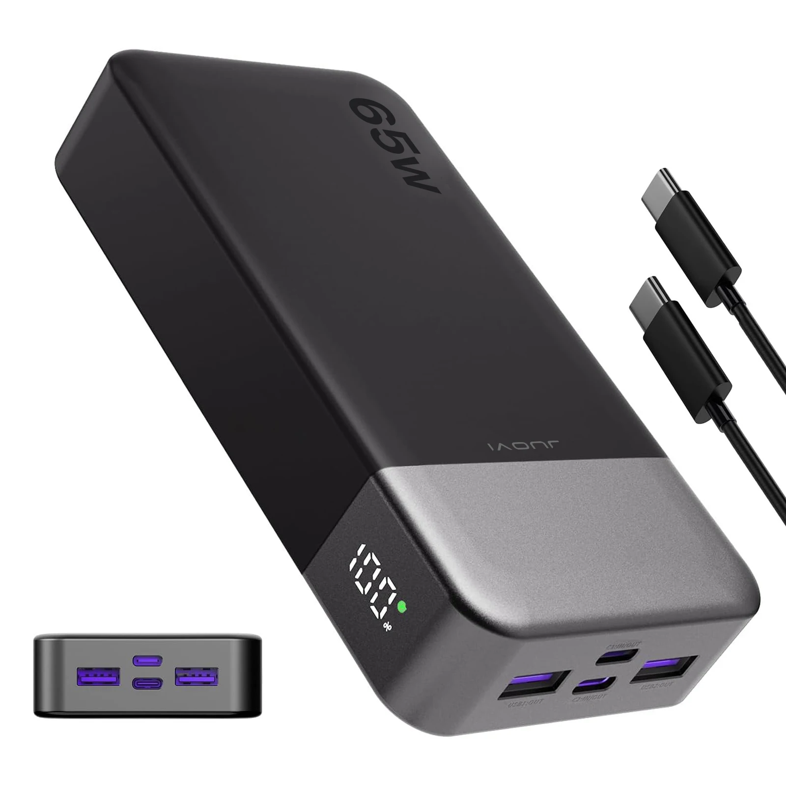 JUOVI Power Bank 65W 20000mAh Laptop Tragbares Ladegerät, PD QC Schnellladung Externer Akku für MacBook iPad Tablet iPhone