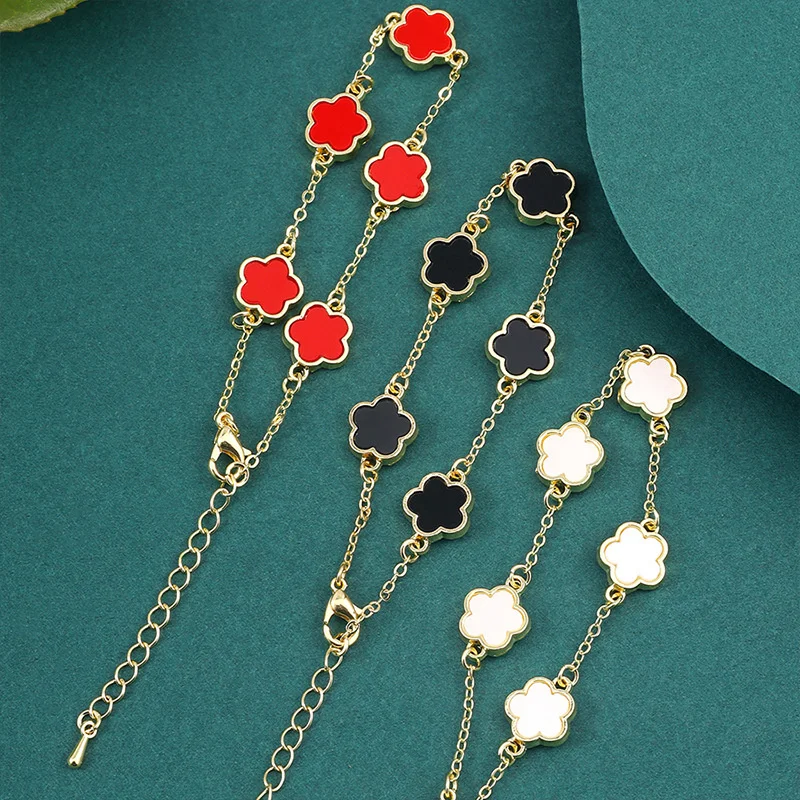 Hot Selling Elegant Five Leaf Flower Bracelet for Women Trendy Charm Metal Chain Bracelet Girls Party Jewelry Friendship Gift image 3