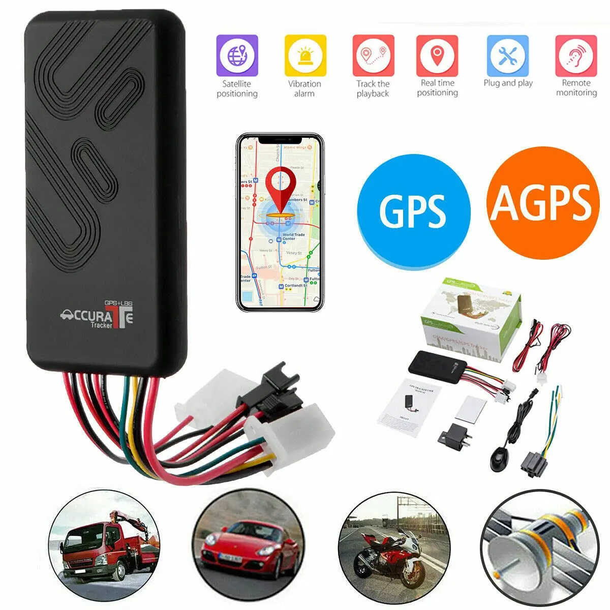 GT06 Car GPS Tracker: Real-time Locator, Anti-theft, Mobile APPs, History Tracking, Remote Control, Geo-fence, Speed Alert, SOS,