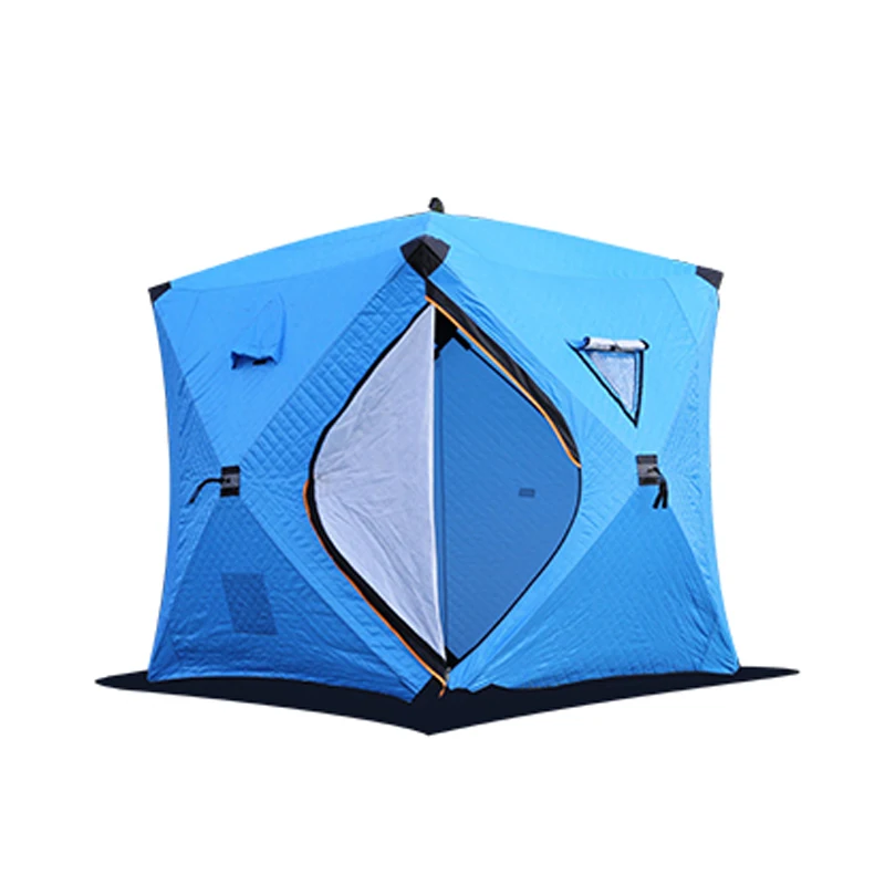 Ice Fishing Shelter, Waterproof Insulated Tent, Rectangular 4-Season Outdoor Hiking Camp, Automatic Setup Cube Winter Gear