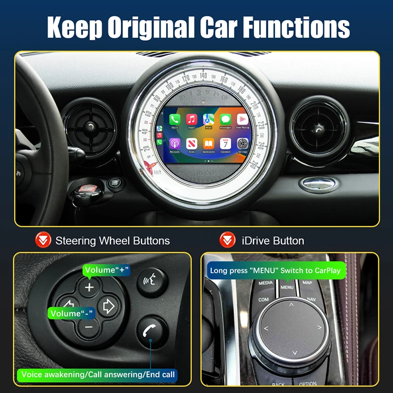 2024 Wireless Android Mirror GPS SmartPhone Interface CarPlay for BMW MINI 2009-2014 Countryman R60 iDrive CIC System Support Re