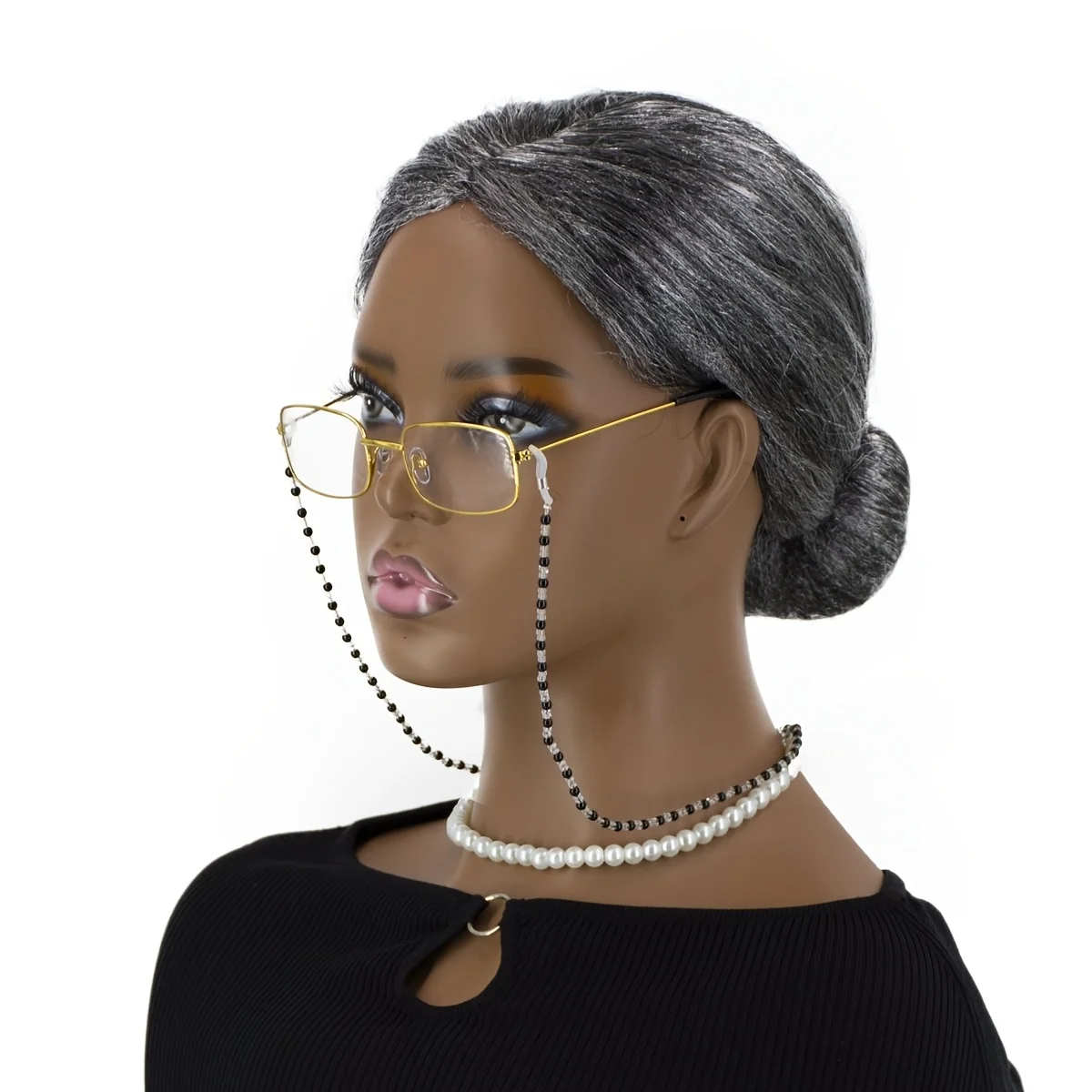 Gray Old Lady Bun Synthetic Wig, Classic Grandma Updo for Halloween, Cosplay and Themed Parties