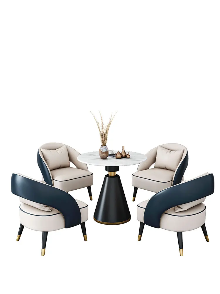 

Light luxury modern sales office meeting guests small round table negotiation single consultation one table four