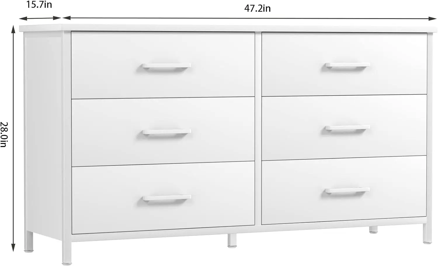 6 Lades Wit Dressoir, Industriële Houten Dressoirkasten Voor Woonkamer, Slaapkamer, Stevig Stalen Frame