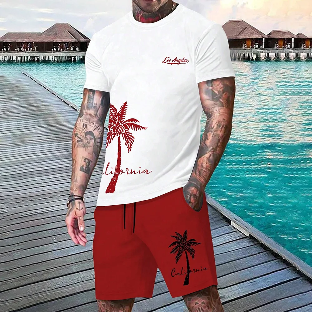 Hawaiian Set European And American Trendy Beach Short Sleeved Shirt Men S Dopamine Beach Casual Shorts Set Soft And Comfortable