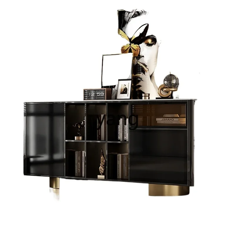 

LH light luxury solid wood decorative cabinet minimalist rock slab paint bookcase with lamp side storage cabinet