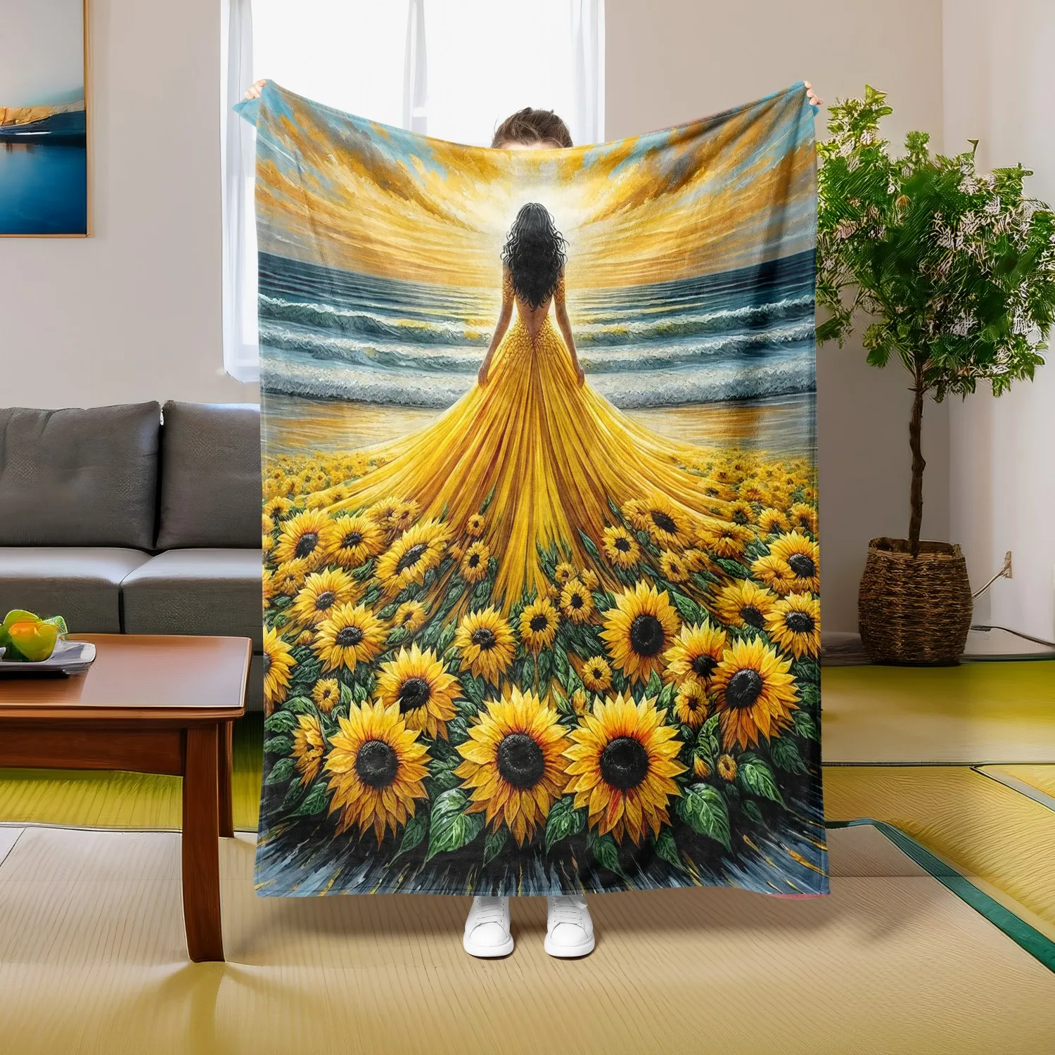 

1 шт., новый дизайн, одеяло с подсолнухом, женское искусство, поп-одеяло, праздничные подарки для друзей, семейный диван, кровать, автомобиль, кемпинг, всесезонное использование