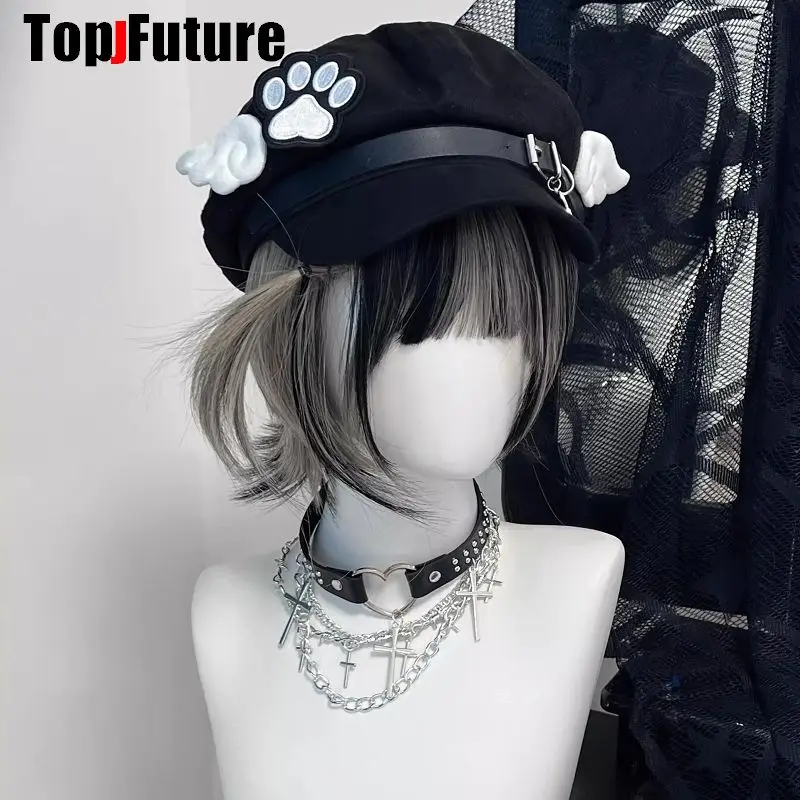 Wholesale Custom Make Customized Women Harajuku Gothic Lolita Beret hat Cap Y2K Girl Angel Wing Dog Dog paw handmake Sun hats