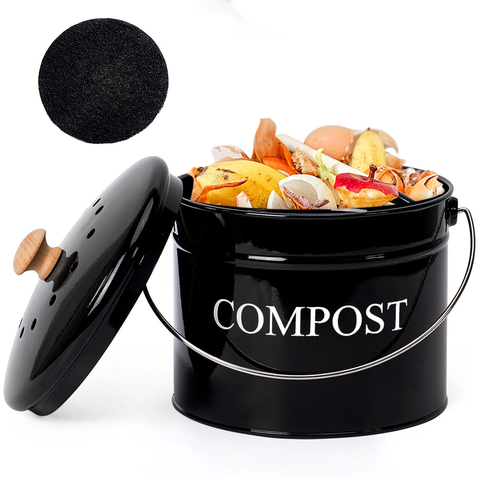 Contenedor de Compost de cocina, cubo de Compost, filtro de cubo de basura inodoro para chatarra de alimentos con tapa, contenedor de Caddy de Compost de granja