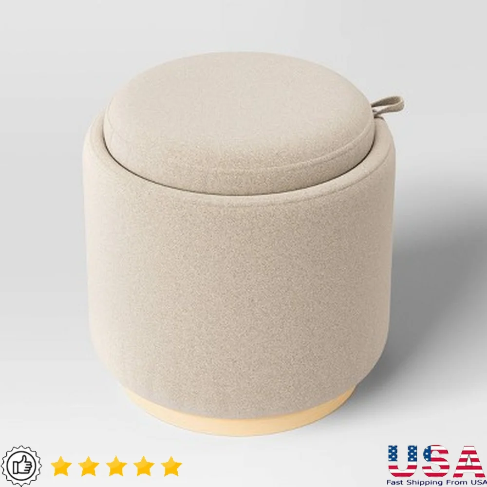 

Round Upholstered Storage Ottoman Wooden Frame Polyester Padded Seat Removable Lid Cozy Footrest Stylish Storage Toys Books