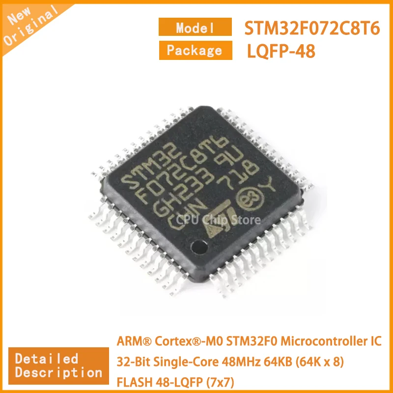 5Pcs/Lot  New Original  STM32F072C8T6  STM32F072   Microcontroller IC 32-Bit Single-Core 48MHz 64KB (64K x 8) FLASH 48-LQFP