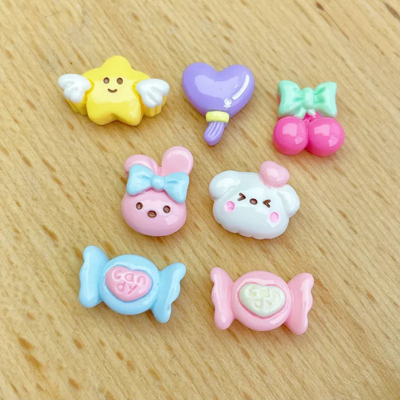 20Pcs Bright Surface Candy Rabbit Resin DIY Shoes Hat Icebox Barrette Mobile Phone Case Scrapbook Cream Glue Flat Back Resin