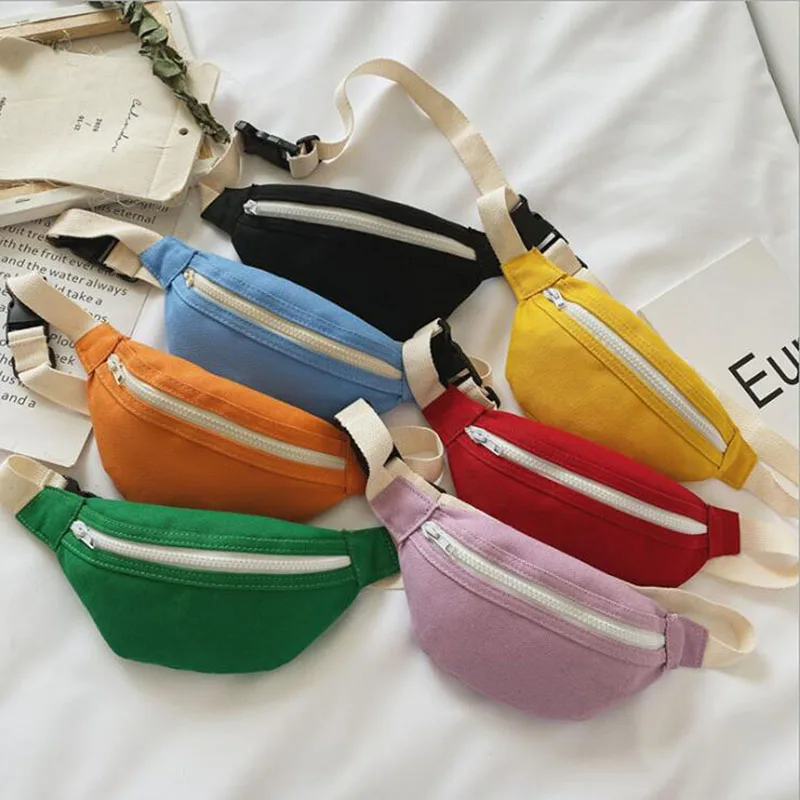 Cute Children Waist Bag High Quality Canvas Belt Bags Designer Crossbody Chest Bag Female Solid Fanny Pack Hip Purse