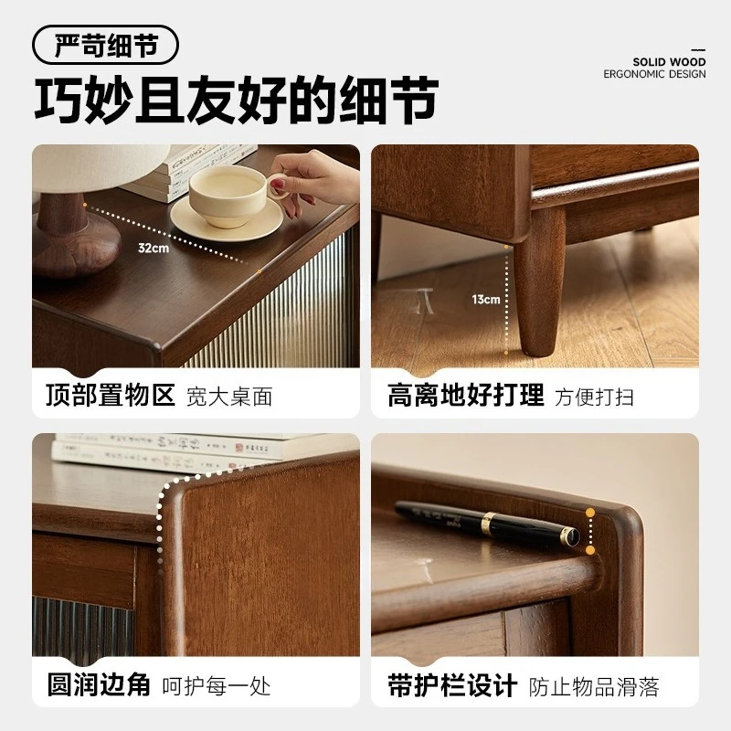 غرفة معيشة منزلية من الخشب الصلب، وخزانة حافة من الخشب المطاطي، وخزانة مجلات مدمجة على الحائط، وخزانة تخزين زجاجية #2