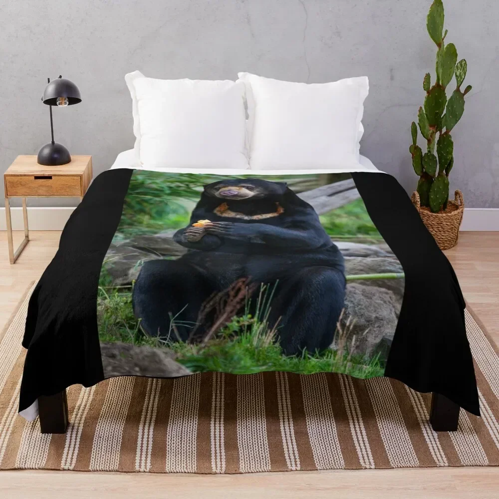 Malayan Sun Bear Contemplating Throw Blanket blankets and throws Retros funny gift Bed Blankets